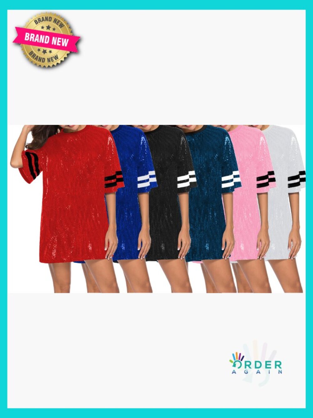 Sequin T-Shirt Short Sleeve Swing Fit Modern Y2K Party Wear - Picture 6 of 6